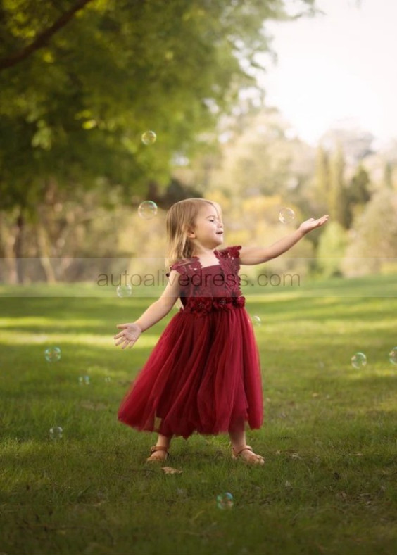 Lace Tulle Tea Length Popular Flower Girl Dress